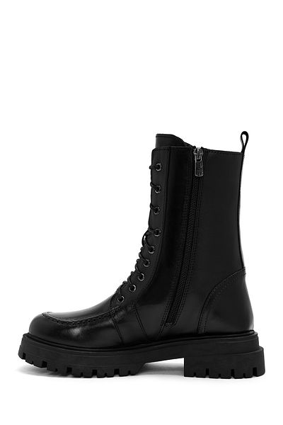 Derimod Black Leather Women's Boots - Lace up and Zipper 24WFD 185518