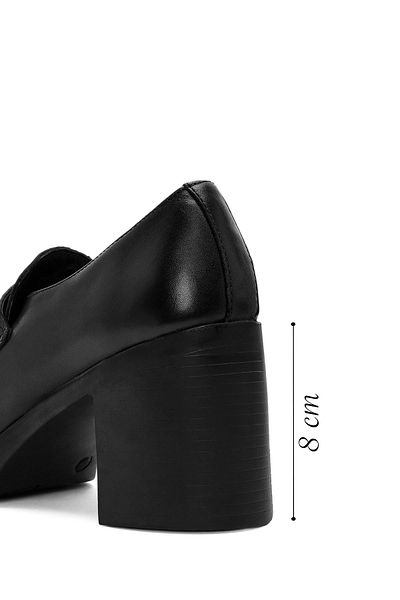 Derimod Black Leather Masculine Thick Heeled Women's Shoes - 24Wfd 511218