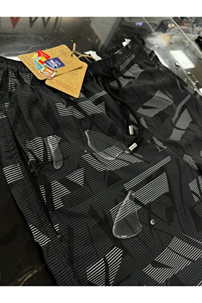 Miami Beach Erkek Siyah Baskılı Orta Boy Mayo Deniz Şortu