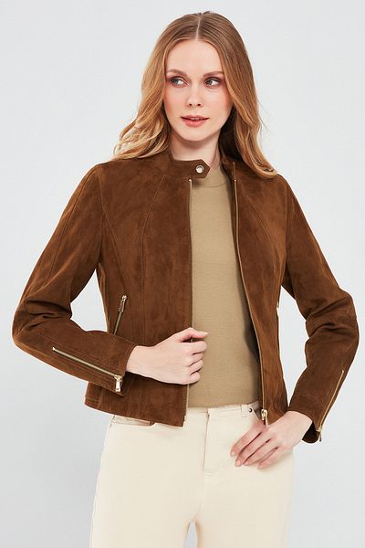 Derimod Grace Women - Brown Suede Short Leather Jacket 24sge 519710