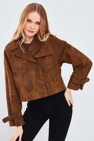 Derimod Tracy Women's - Brown Short Suede Leather Coat 24sgd 512310
