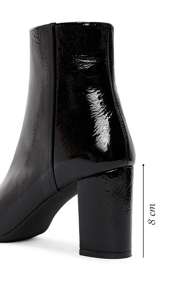Derimod Gritti Women's Black Zippered Thick Heeled Patent Leather Boots 24Wfd 110016