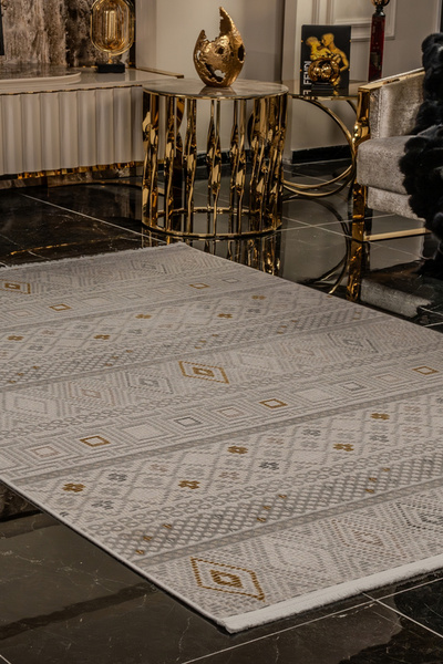 KREASYON HALI Cunda CN013 Krem Uzun Ömürlü Yumuşak Dokulu Salon Mutfak Koridor Oturma Odası Yolluk Halı