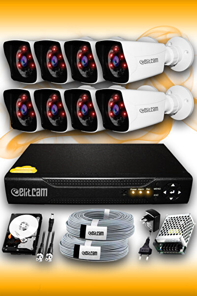 Elitcam 8 Kameralı Kare 8 Dış Kamera Set 500 Gb Hdd Full Hd Gece Görüşlü Güvenlik Kamerası Sistemi