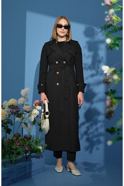 Fatma Atasoy Maxi Trench Coat with Windbreaker Black