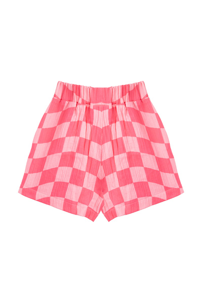 Milk & Muffin Pembe ve Beyaz Kareli Müslin Şort