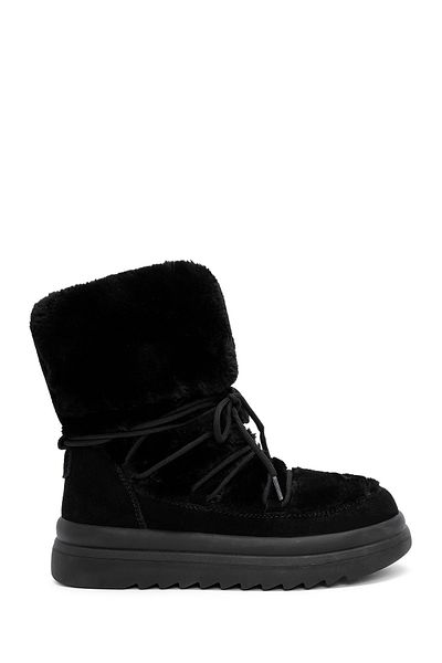 Derimod Women's Black Fur Detailed Leather Boots 24Wfd 405414