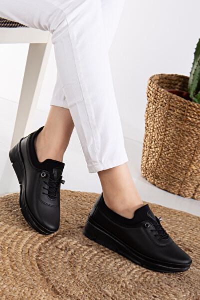 Slipcat Women's Leather Elastic Detailed Mother's Shoes Casual Shoes Ballerinas