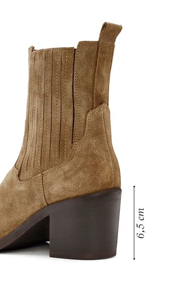 Derimod Women's Brown Thick Heeled Suede Leather Cowboy Boots 24Wfd 152510