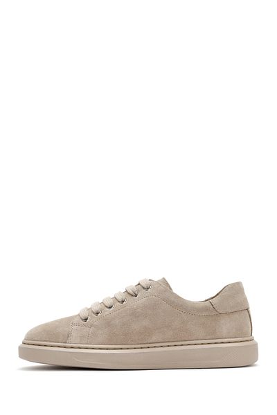 Derimod Beige Suede Leather Women's Sneakers - Lace-up, 24wfd 500910