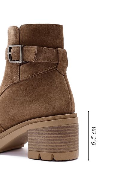 Derimod Women's Brown Zippered Thick Heeled Suede Leather Boots 24Wfd 237310