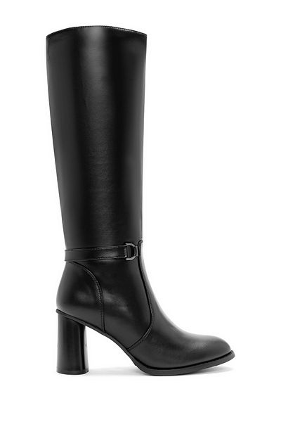 Derimod Women's Black Zippered Thick High Heel Boots 24Wfe 403618