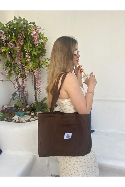 bee store Υφασμάτινη τσάντα με επένδυση Bitter Brown με τσέπες, μπράτσα και τσάντα ώμου Κατάλληλη για καθημερινή χρήση