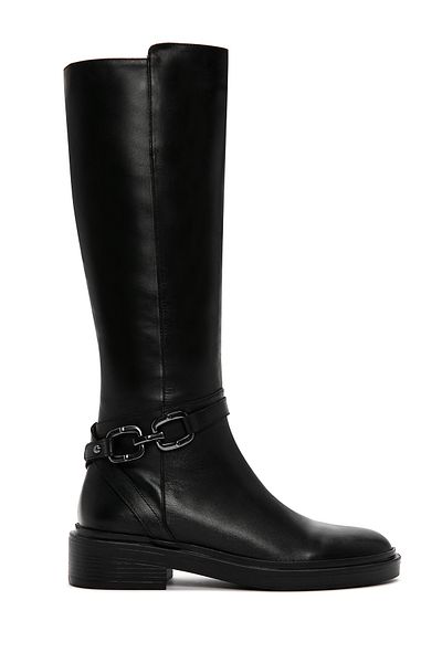Derimod Black Leather Women's Casual Boots - Zippered and Buckle Detailed 24Wfd 161418