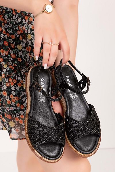 Gondol Women's Genuine Leather Hand Knitted Special Straw Wrapped Sandals Ell.7245