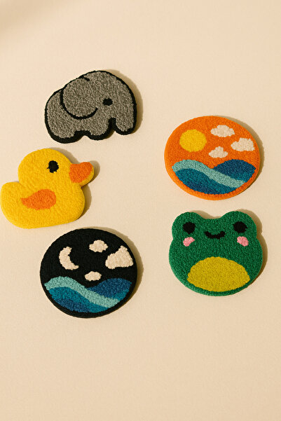 Sima Karışık Kurbağa Fil Ördek Desenli Bardak Altlığı Sunumluk Masa Süsü Seti