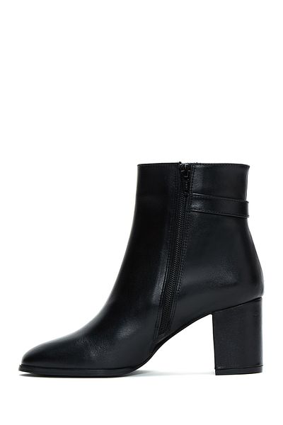 Derimod Black Buckle Detailed Thick Heeled Leather Women's Boots - Zippered 24wfd 161118