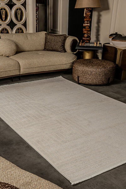 KREASYON HALI Cunda CN014 Bej Uzun Ömürlü Yumuşak Dokulu Salon Mutfak Koridor...