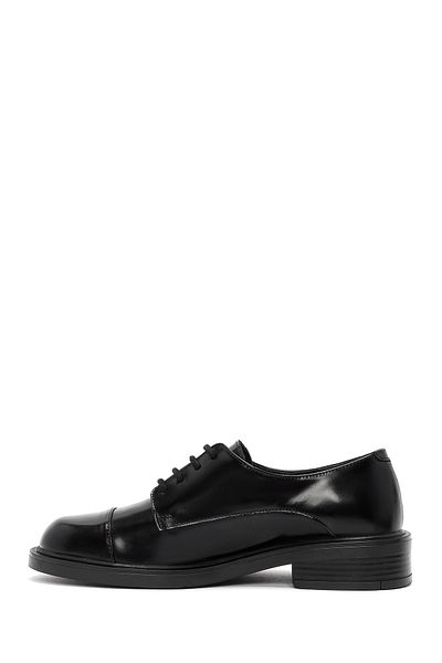 Derimod Women's Black Lace-Up Genuine Leather Masculine Loafer Shoes Casual Daily Shoes 24Wfd141222