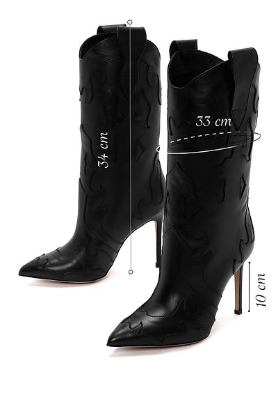 Derimod Women's Black Patterned Thin Heeled Leather Boots 24Wfd 120718