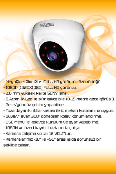 Elitcam 4 Kameralı Kare 2 Iç Kamera Set 250 Gb Hdd Full Hd Gece Görüşlü Güvenlik Kamerası Sistemi