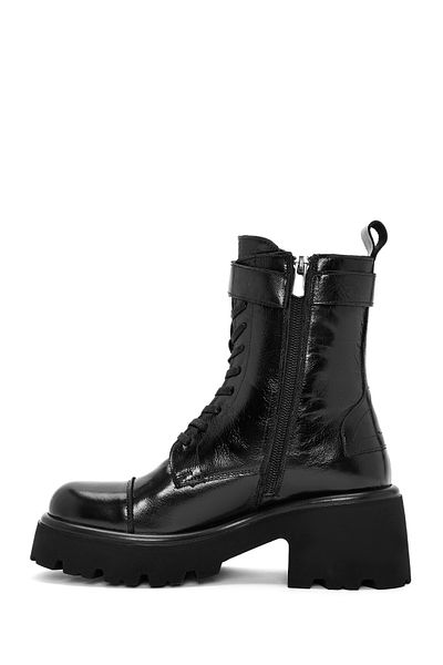 Derimod Women's Black Lace-Up Zippered Thick Soled Leather Boots 24Wfd 201818