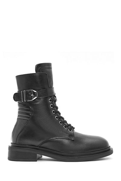 Derimod Women's Black Zippered Leather Boots 24Wfd 201318