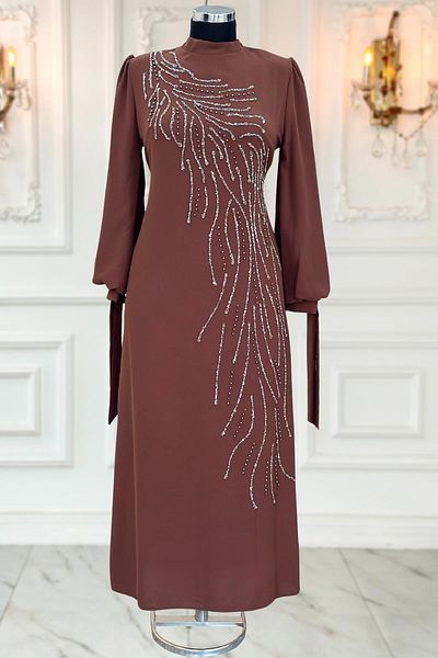 Amine Hüma Βραδινό Φόρεμα Hijab İrem - Καφέ