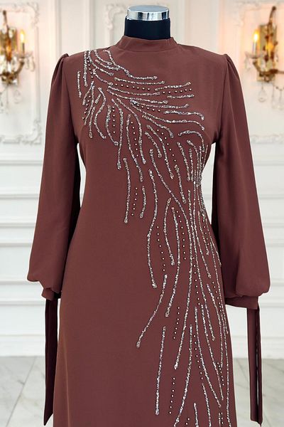 Amine Hüma Βραδινό Φόρεμα Hijab İrem - Καφέ