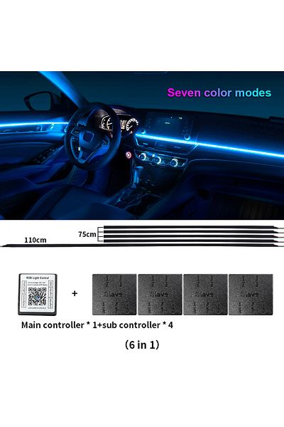 Choice إضاءة محيطية LED عالمية 6 في 1 RGB للسيارة، سيمفونية كاملة الألوان، 64 لونًا مخفيًا