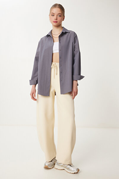 Lovelyİstanbul قميص أساسي كبير الحجم بلون دخاني - Ldd0003