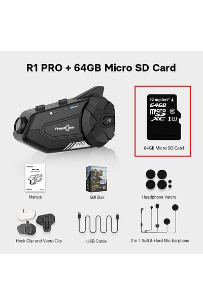 FreedConn One Set 64gb R1 Pro Bluetooth Motorcycle Intercom Helmet Headset Group Speaker Headphone W