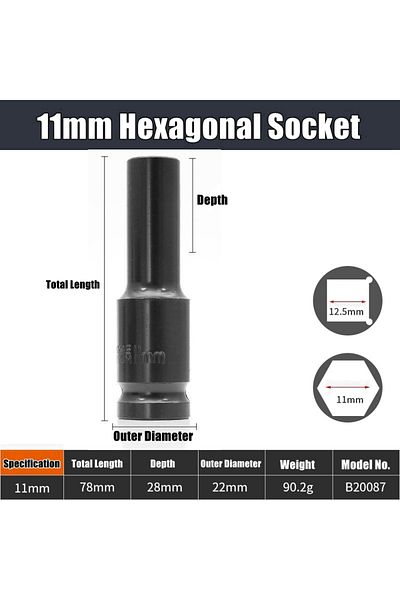 NIUXIANG 11mm 1/2" Drive Deep Impact Socket Drive Metric Wrench Socket Deep Impact Socket Pneumatic Wrench He