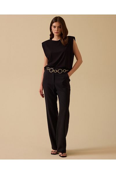 SEÇİL Women's Wide Leg Linen Trousers - Black
