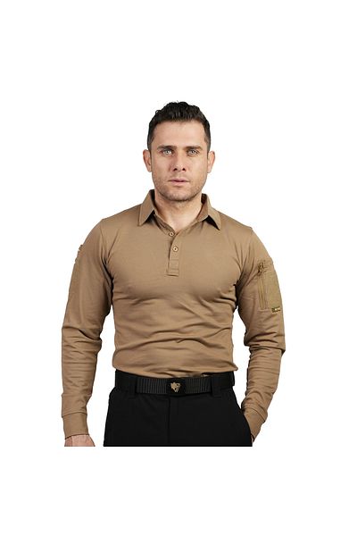 Wolftrap Tactical Μπεζ Tactical Tshirt Kapan Polo Collar με 2 τσέπες μακρυμάνικο Tactical Tshirt