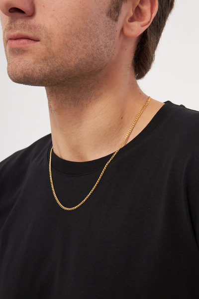 Ventino Silver 18 K Altın Kaplama 3mm Gurmet 925 Ayar Gümüş Erkek Zincir Kolye Vek-3116