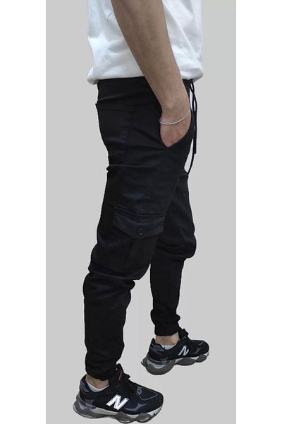 daniel milano Men's Jogger Linen Black Cargo Pants with Elastic Waist and Legs