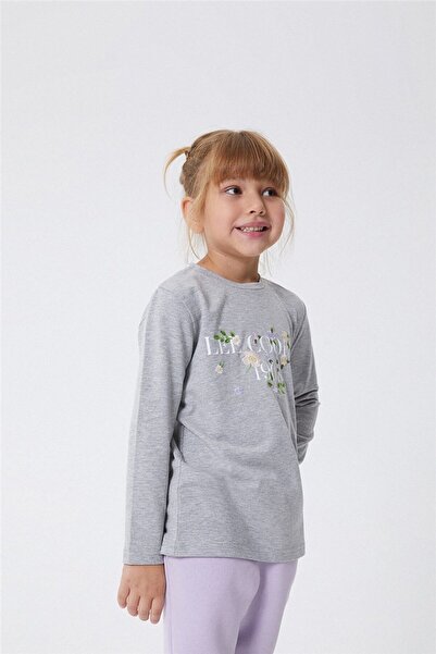 Lee Cooper Μπλουζάκι Eliza για κορίτσια, 100% βαμβακερό, με μακρύ μανίκι, γκρι μελανζέ