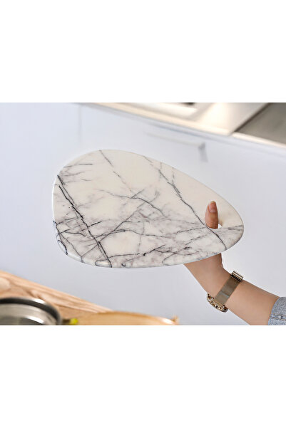marbelix Rosalinda 30-32cm Marbled White Marble Special Cutting and Presentation Board - Fruit Cheese Serving Presentation Board