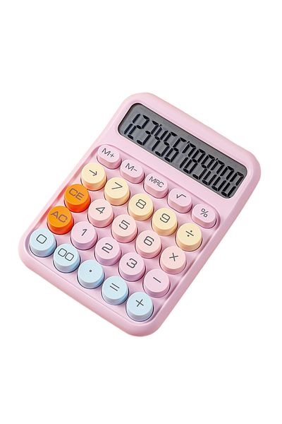Aibecy Purple Mechanical Calculator 12 Digit Large Lcd Display Big Round Button Cute Candy Colored Calculat