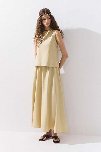 Hooopstore Lyocell Linen Sleeveless Sand Beige Blouse