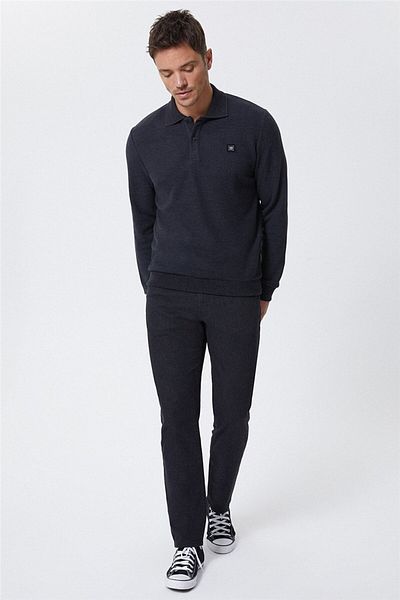 Lee Cooper Мъжки суитшърт с поло яка Newblend, антрацит меланж