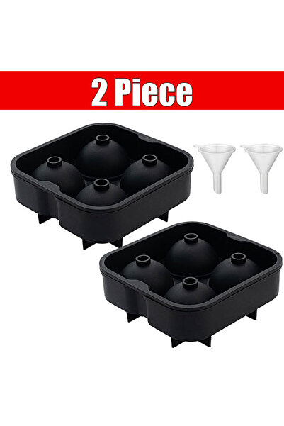 Choice قطعتان من قوالب مكعبات الثلج الكبيرة ذات الأربع فتحات باللون الأسود، ق...