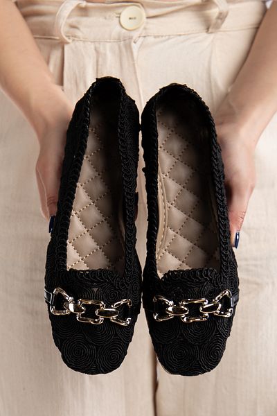 Slipcat Women's Chain Detailed Knitted Ballerina Shoes Women's Shoes Casual Shoes