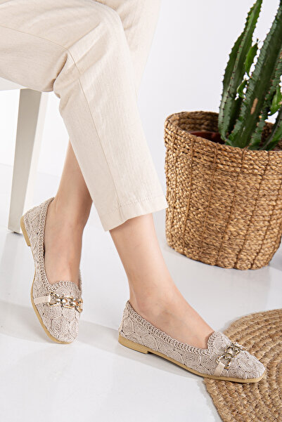 Slipcat Women's Chain Detailed Knitted Ballerina Shoes Women's Shoes Casual Shoes