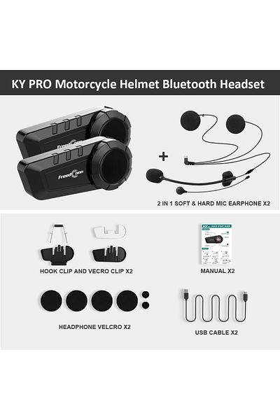 FreedConn Two Sets Ky Pro Ky Pro Motorcycle Intercom Bluetooth Helmet Headset Motorbike 6 Riders 100