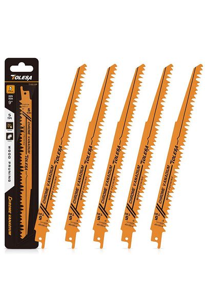 TOLESA 1.3mm Wood Cutting 9inch 225mm 5tpi 5pcs 5/6tpi Wood Pruning Reciprocating Saw Blades For Woo