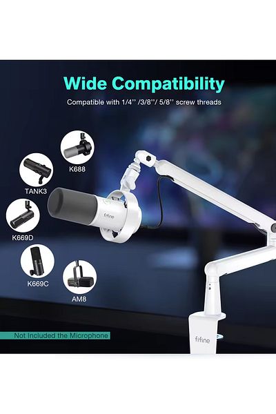 Choice Bm88w Fifine Microphone Boom Arm, Adjustable Low Profile Mic Arm With Desk Mount Clamp,cable Storage
