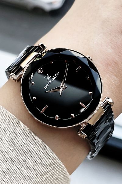 Daniel Klein Women's Wristwatch 3 Atm Waterproof Black-Rose Gold Color Steel Cord + Bracelet Wlg214
