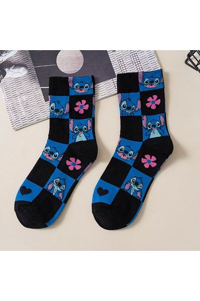 Miniso 34-42 2 New Disney Anime Cartoon Kawaii Stitch Pure Cotton Socks Medium Length Socks Combed Cotton B